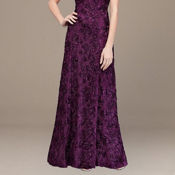 Alex Evenings Eggplant Purple Sequin Rosette Evening Gown - Picture 3 of 4